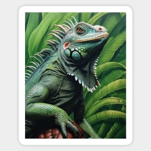 Oil paint Hyperrealism: Amazing Zoo Green Iguana Sticker